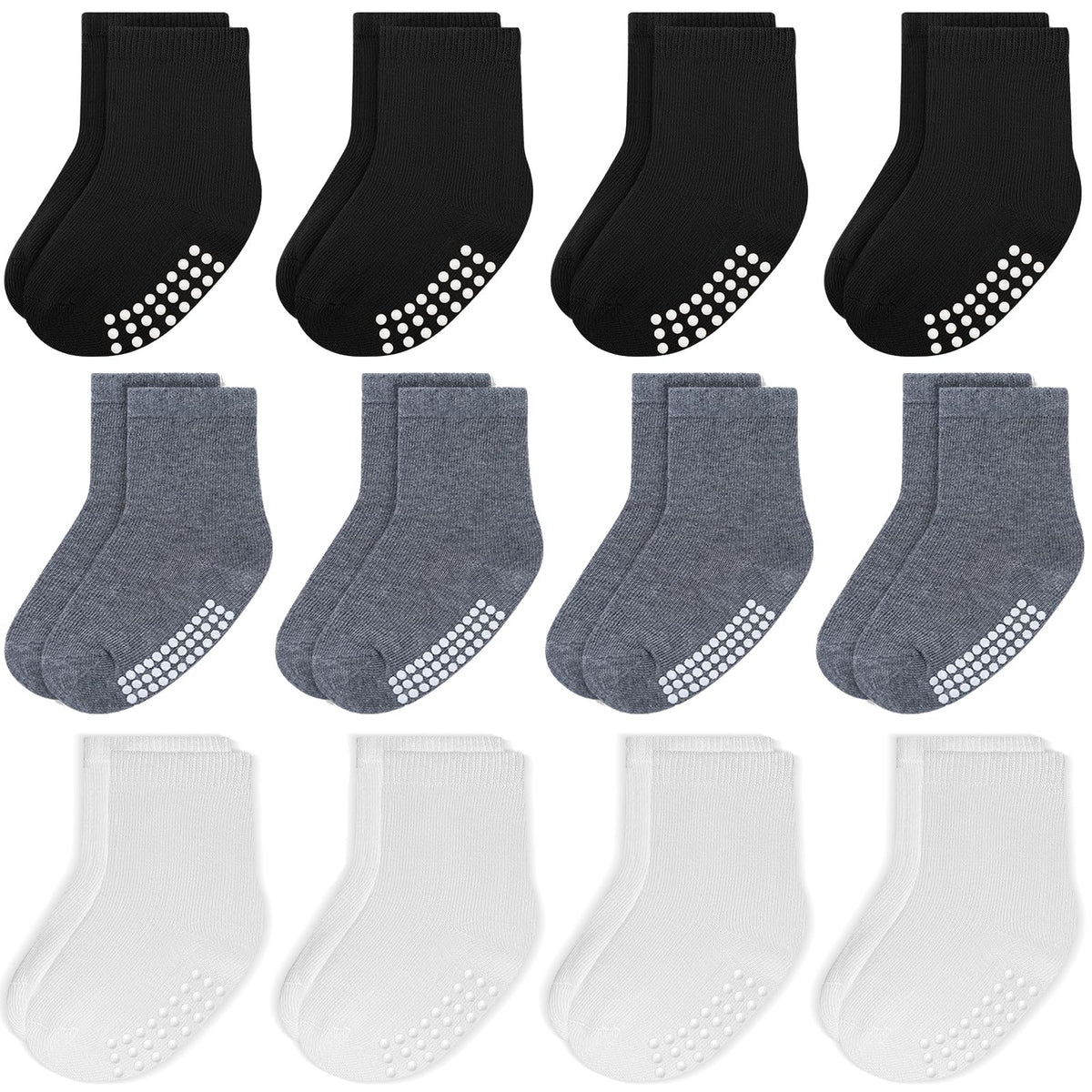 Baby Toddlers Crew Socks with Non-Slip Grip 12 Pack Cotton Stretch Socks