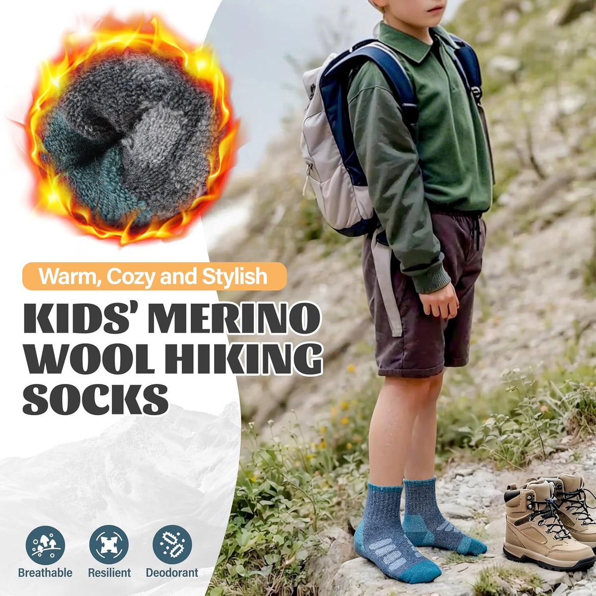 Anlisim Kids Merino Wool Hiking Socks for Boys Girls Toddlers, 6 Pairs