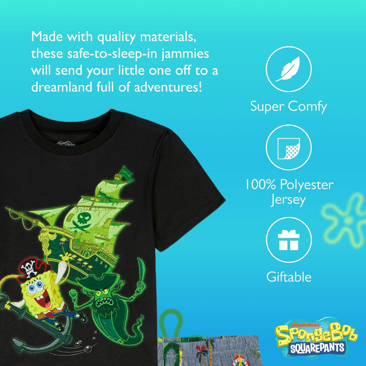 Nickelodeon Boys' SpongeBob SquarePants Movie 2-piece Loose-fit Pajama Set