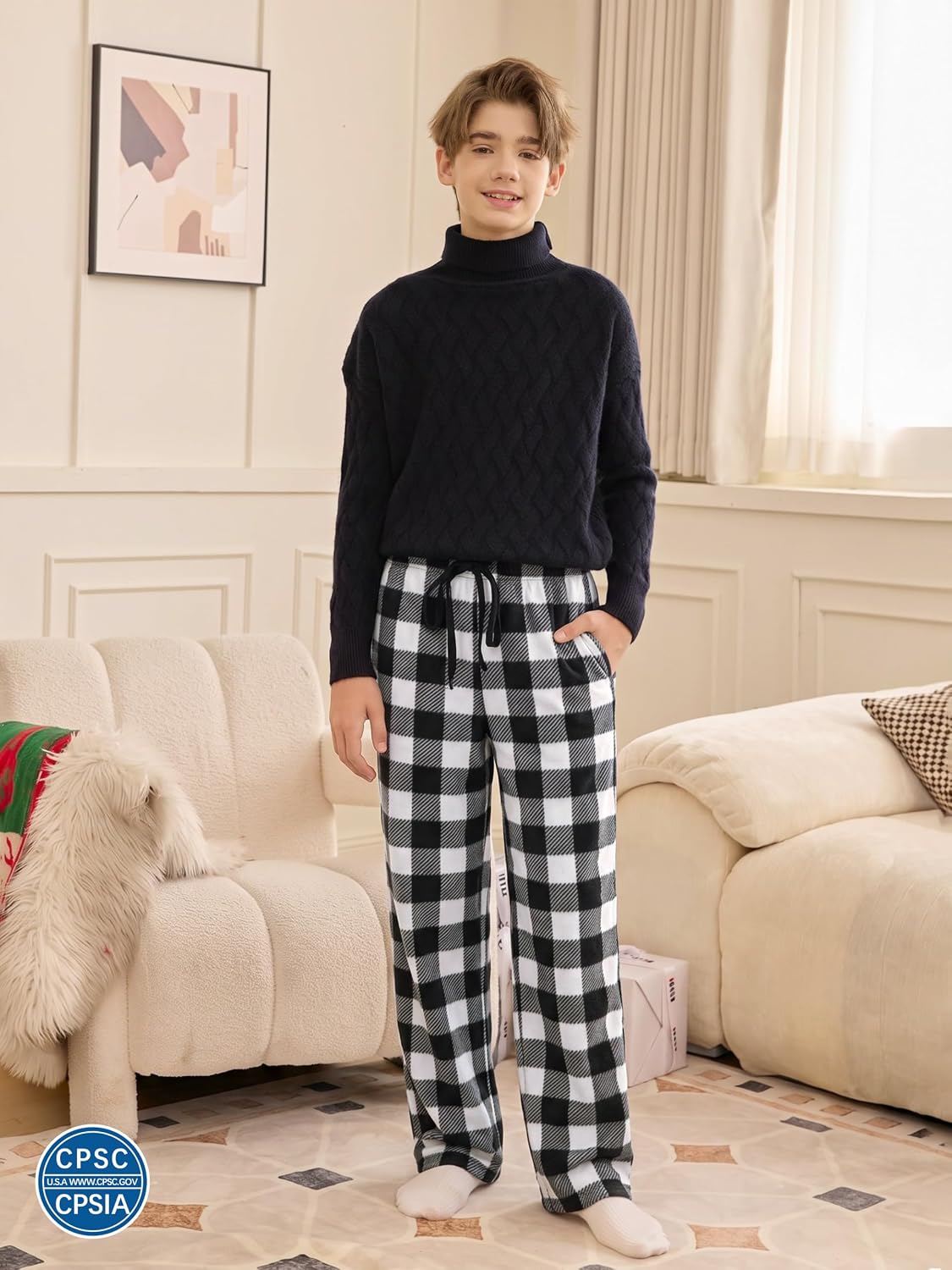 IHU 3 Pack Boys Pajama Pants Kids Micro Fleece Pj Bottoms Sleepwear Plaid Lounge Pant with Drawstring Pockets Boy Clothes