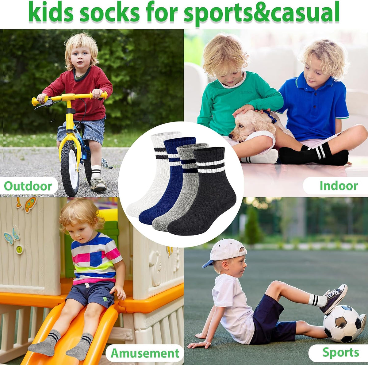 12 Pairs Kids Socks Cotton Athletic Socks for Boys 1-12 Years