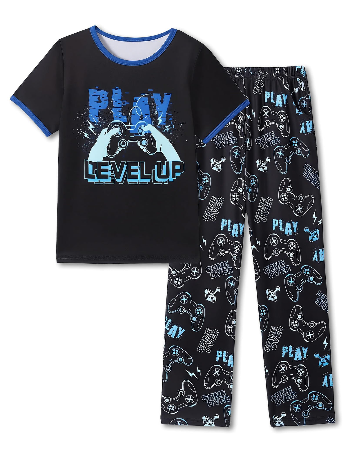 Mikrdoo Boys Pajamas 2 Piece Short Sleeve & Pants Pjs Set Soft Fun Sleepwear for Kids Size 6-16 Years