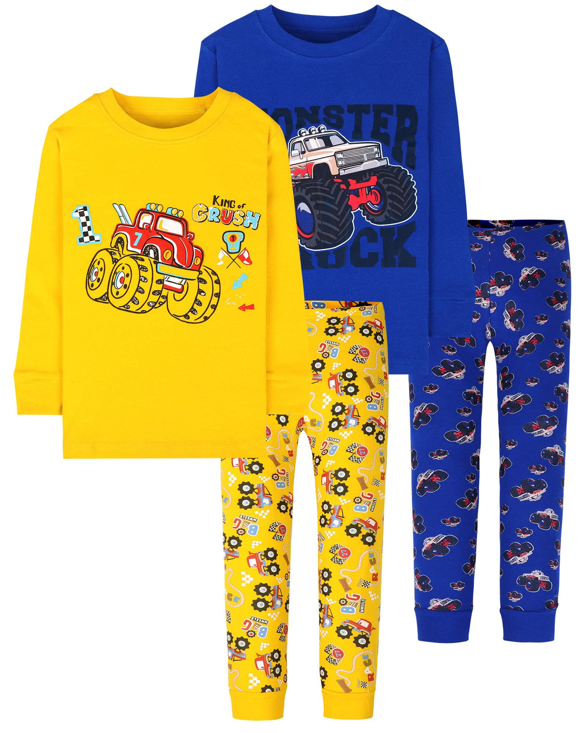 DAUGHTER QUEEN Boys Pajamas 4 Pieces Long Set 100% Cotton Sleepwear Size 18 Months-12 Years