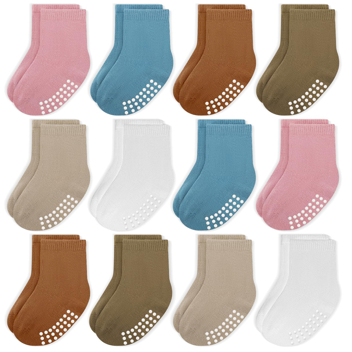 Baby Toddlers Crew Socks with Non-Slip Grip 12 Pack Cotton Stretch Socks
