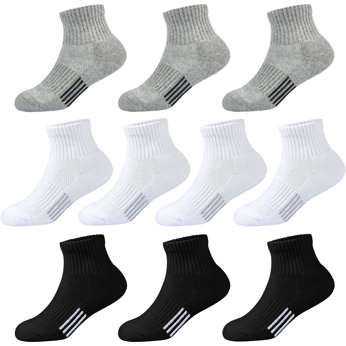 Kids Ankle Socks Boys Cushioned Athletic Short Socks Girls Cotton Quarter Sock Children Youth Sports 10 Pairs