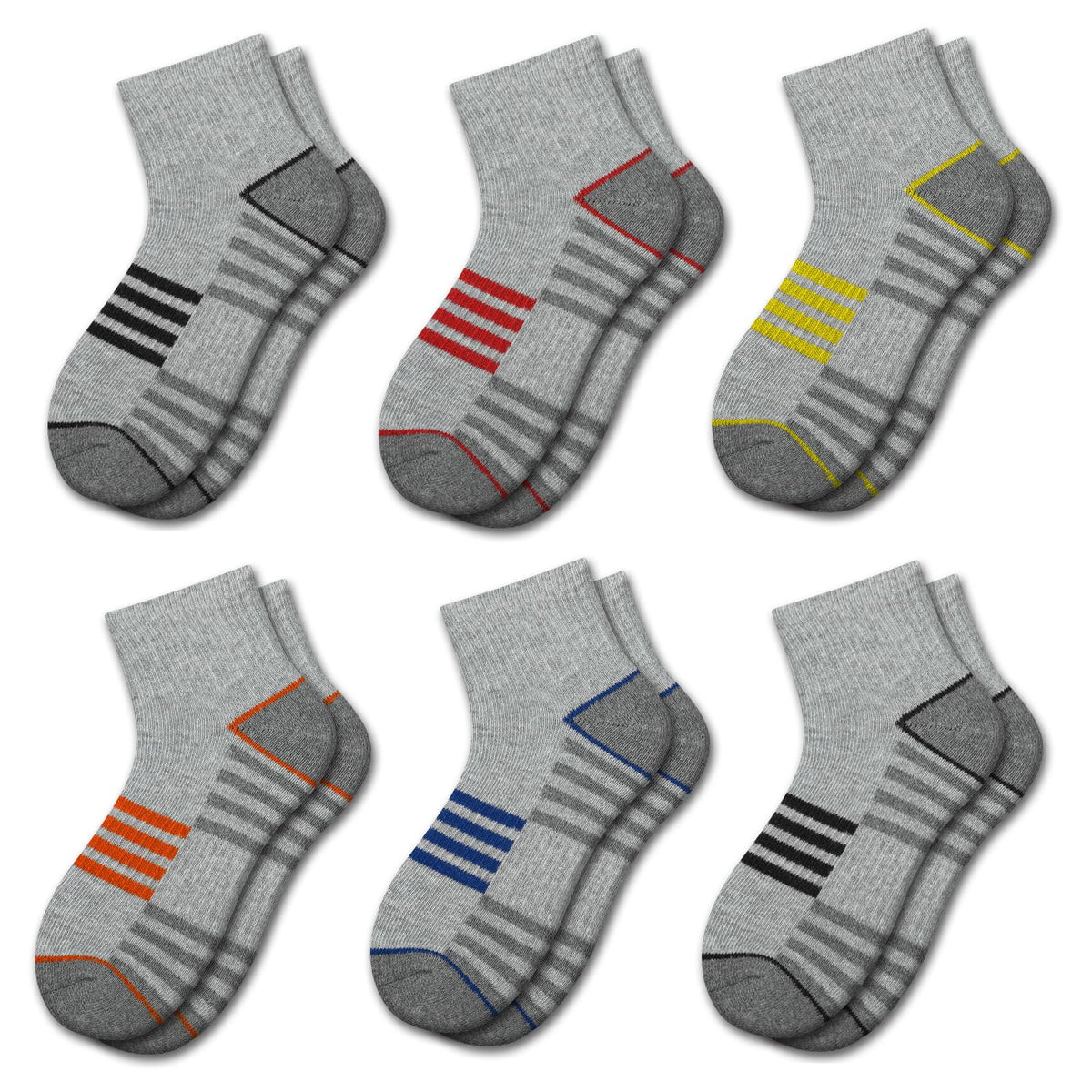 Comfoex Boys Athletic Quarter Socks - Ankle Sports Socks With Cushioned Sole - 6 Pairs, Sizes 4-6, 6-8, 8-10 Years Old
