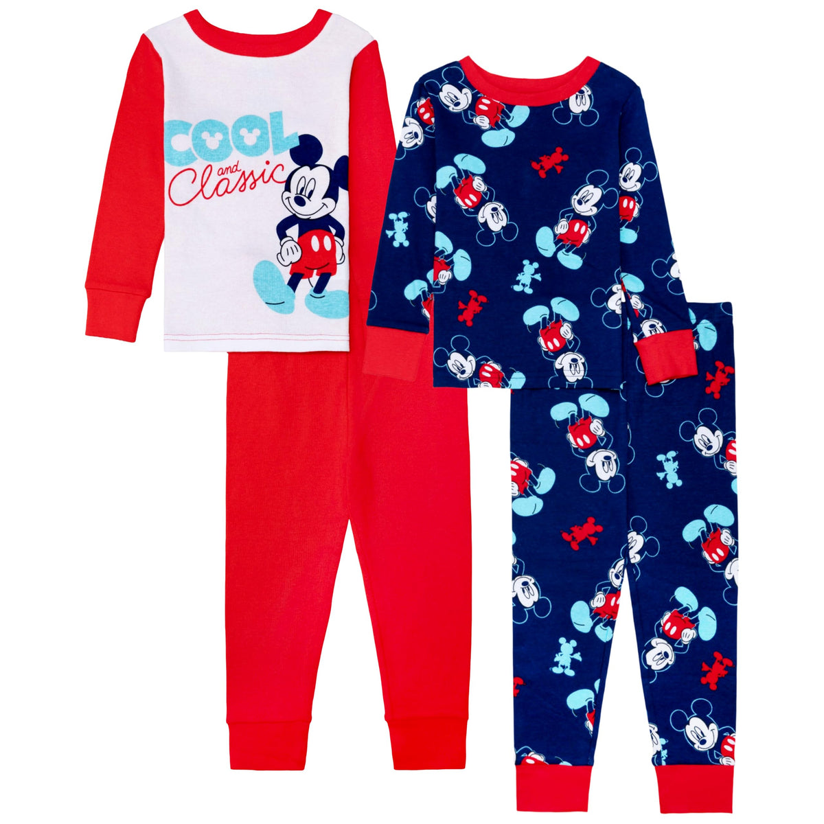 Disney Boys' 4-Piece Snug-fit Cotton Matching Comfortable Pajama Set, Soft & Cute for Kids