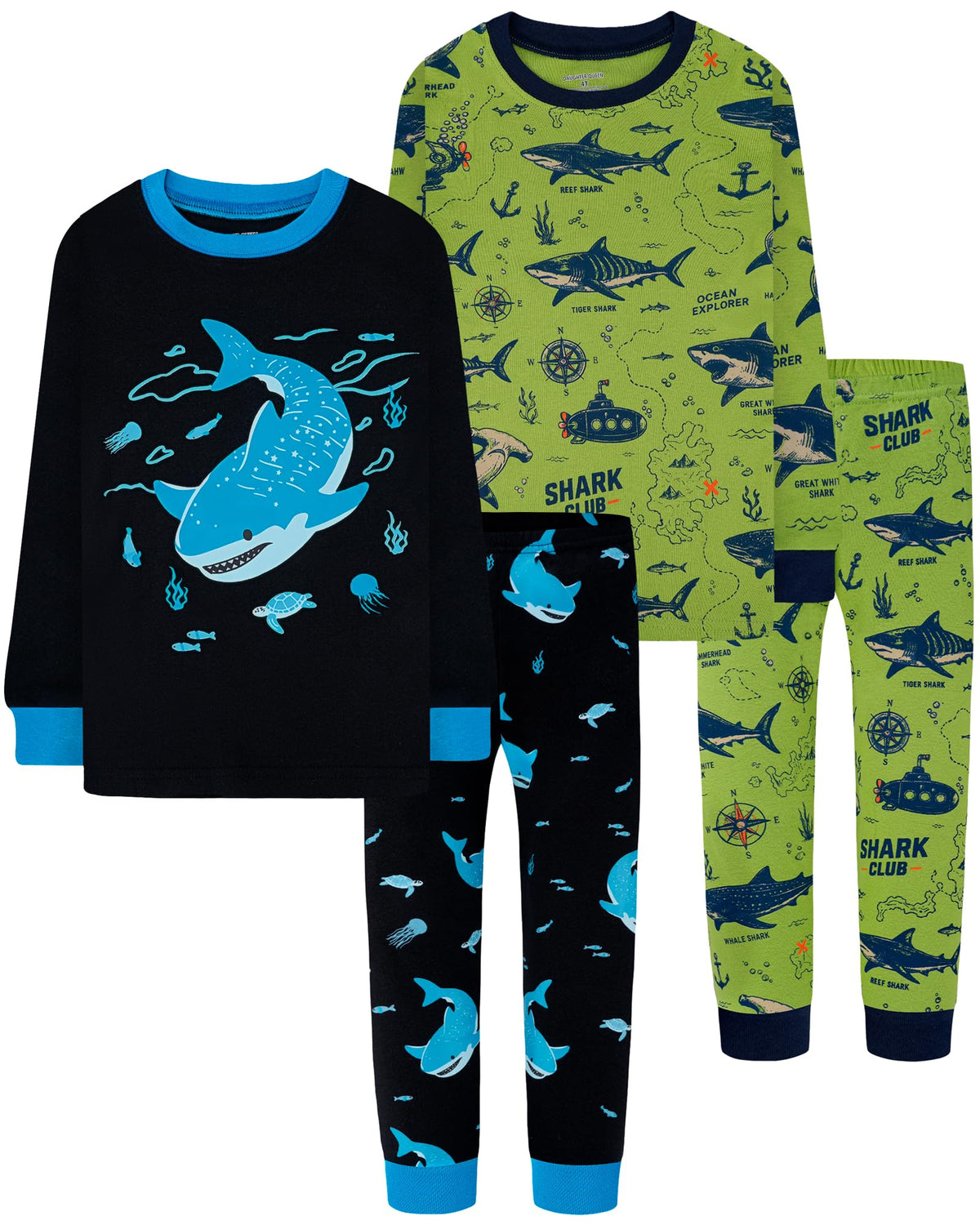 DAUGHTER QUEEN Boys Pajamas 4 Pieces Long Set 100% Cotton Sleepwear Size 18 Months-12 Years