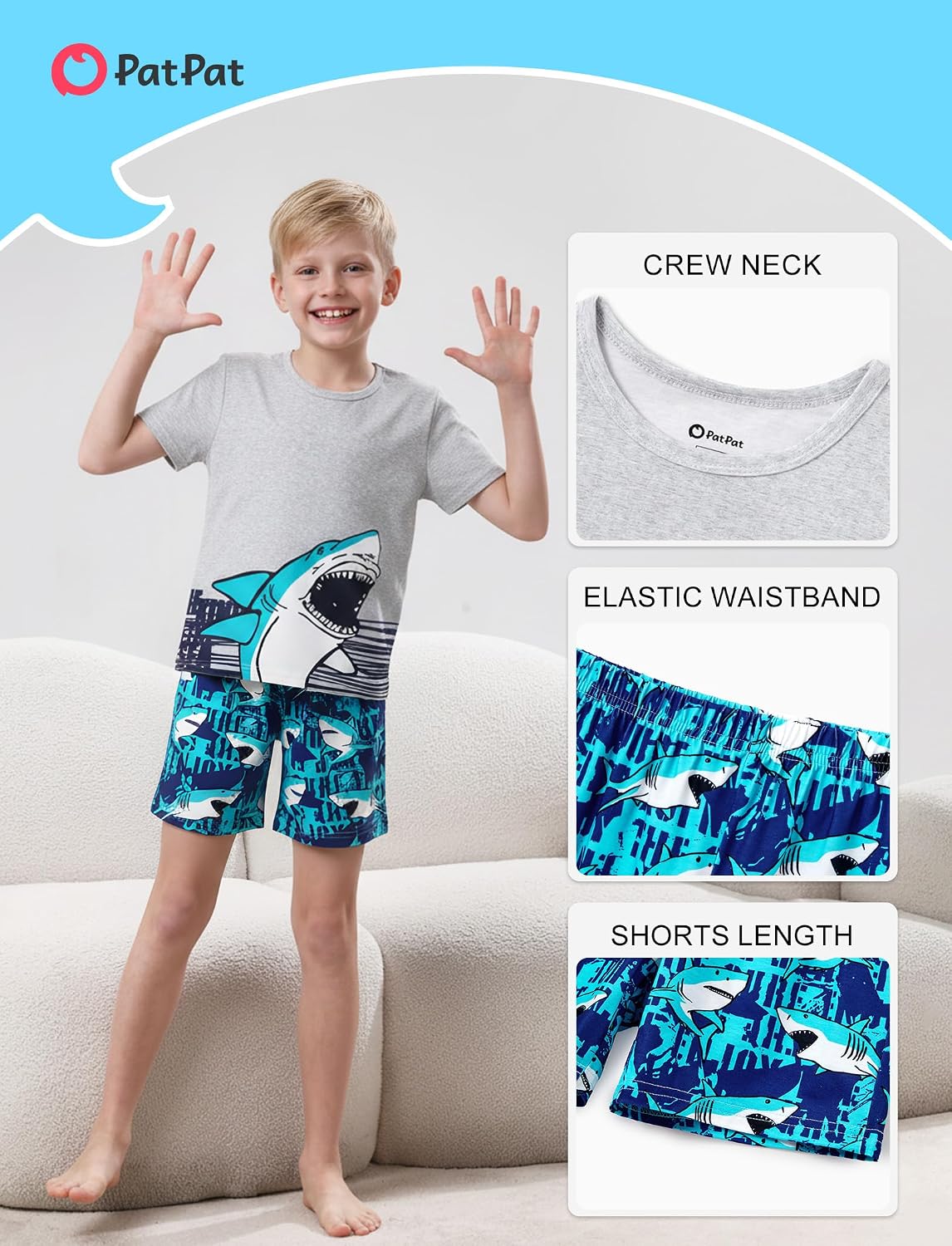 PATPAT Boys Pajamas 2 Piece PJs Set T-shirts with Shorts 6-12 Years