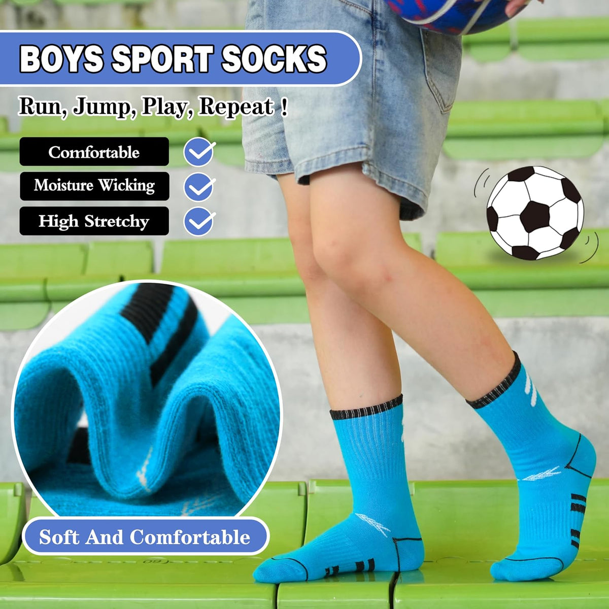 Sandsuced 6 Pairs Kids Boys Socks Athletic Basketball Sport Youth Crew Cotton Soft Breathable Socks for Outdoor