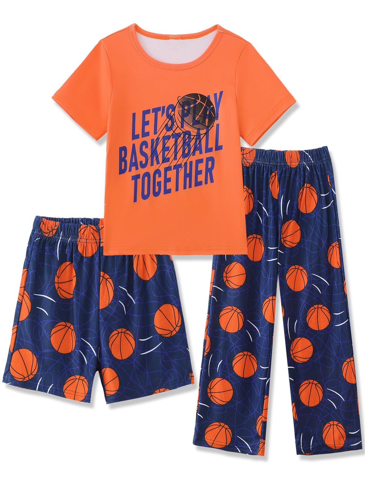 Mikrdoo Boys Pajamas 3 Piece Summer Sleepwear Soft Short Sleeves Shorts Set & Long Pants Cool PJs Size 2-14 Years