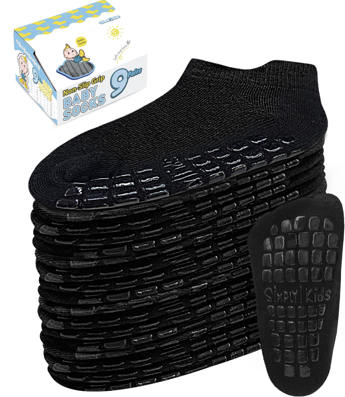 Simply Kids Baby Non-Slip Ankle Socks – Superior Grip, Soft Cotton, for Active Toddler Girls & Boys (Ages 0-7)