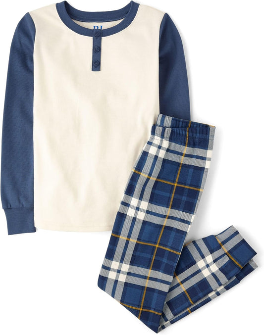 The Children's Place Boys' 100% Cotton Long Sleeve Top and Pants, 2 Piece Pajama Set