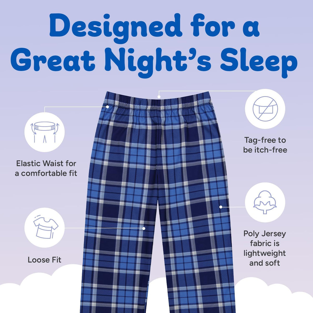 US Angels Boys Pajamas Set | 3-Piece Pant, Shirt, Shorts Sleepwear Pjs for Kids | Loose Fit, Soft, Breathable Blue Plaid