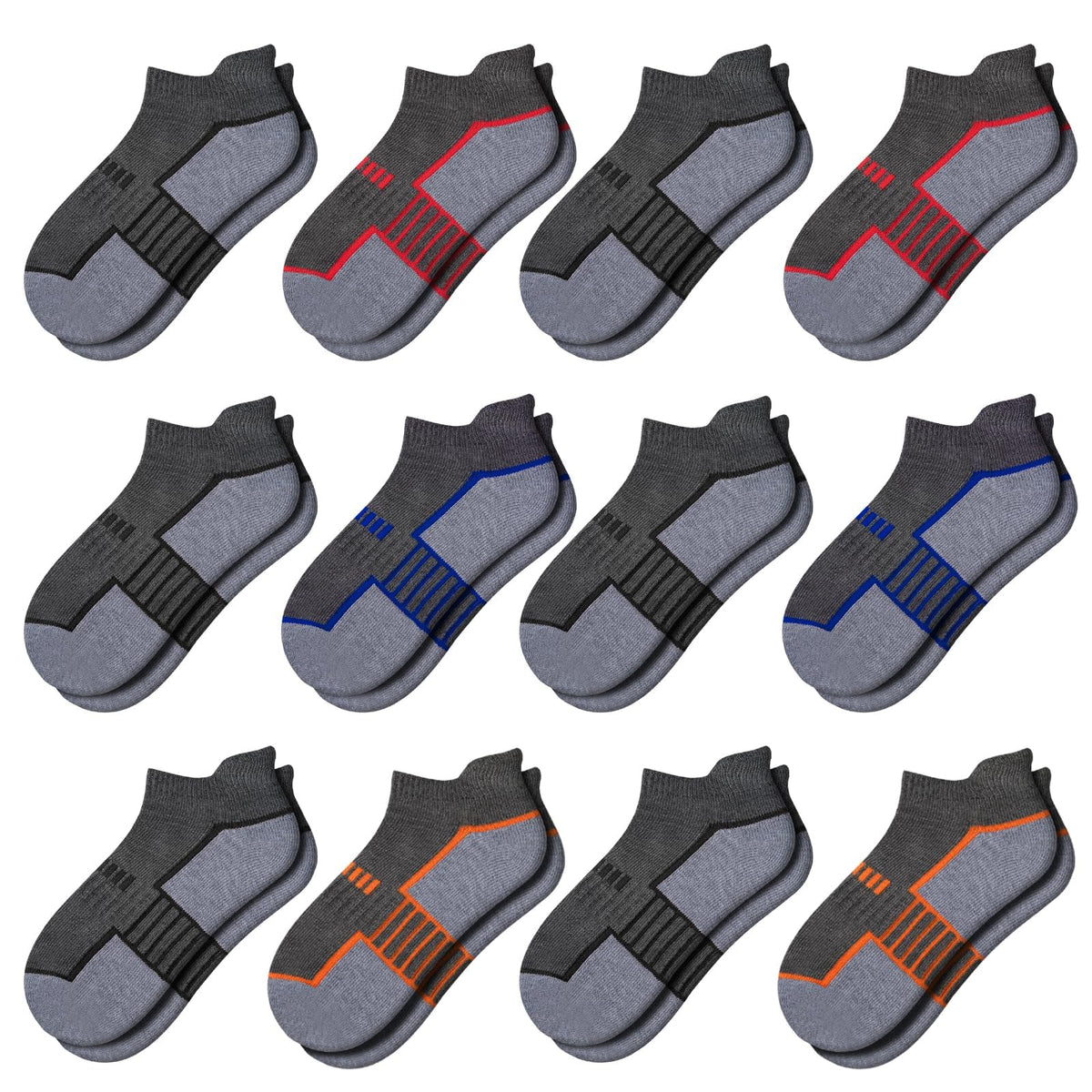 Comfoex 12 Pairs Boys Socks Ankle Low Cut Socks Athletic Half Cushioned Short Socks For Kids 4-6 6-8 8-10 Years Old