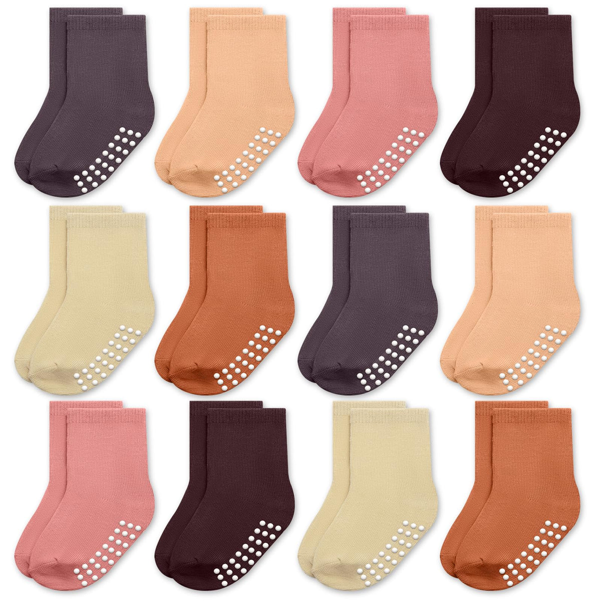 Baby Toddlers Crew Socks with Non-Slip Grip 12 Pack Cotton Stretch Socks