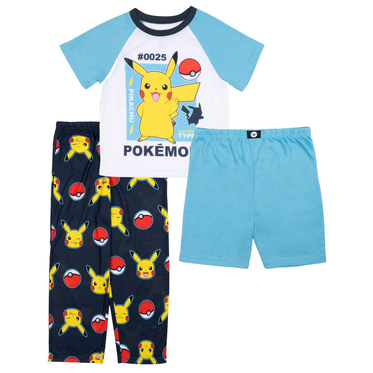 Pokémon Boys' 3-piece Loose-fit Pajama Set, Matching Short-Sleeve Pajamas