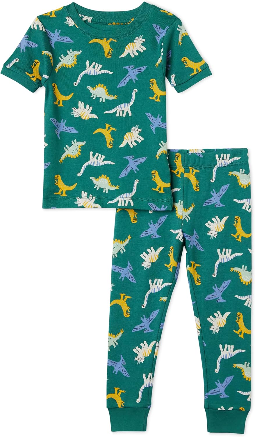 Amazon Essentials Boys' Snug-Fit Cotton Pajama Set, Short-Sleeve T-Shirt and Pants