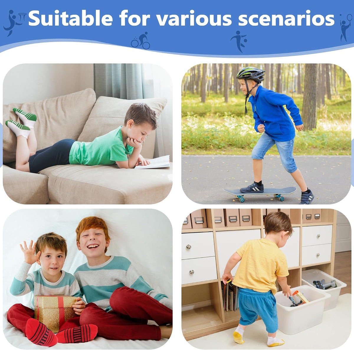 ZERULETS Kids Socks 12 Pairs Toddler Ankle Athletic Socks with Tab 1-14 Years