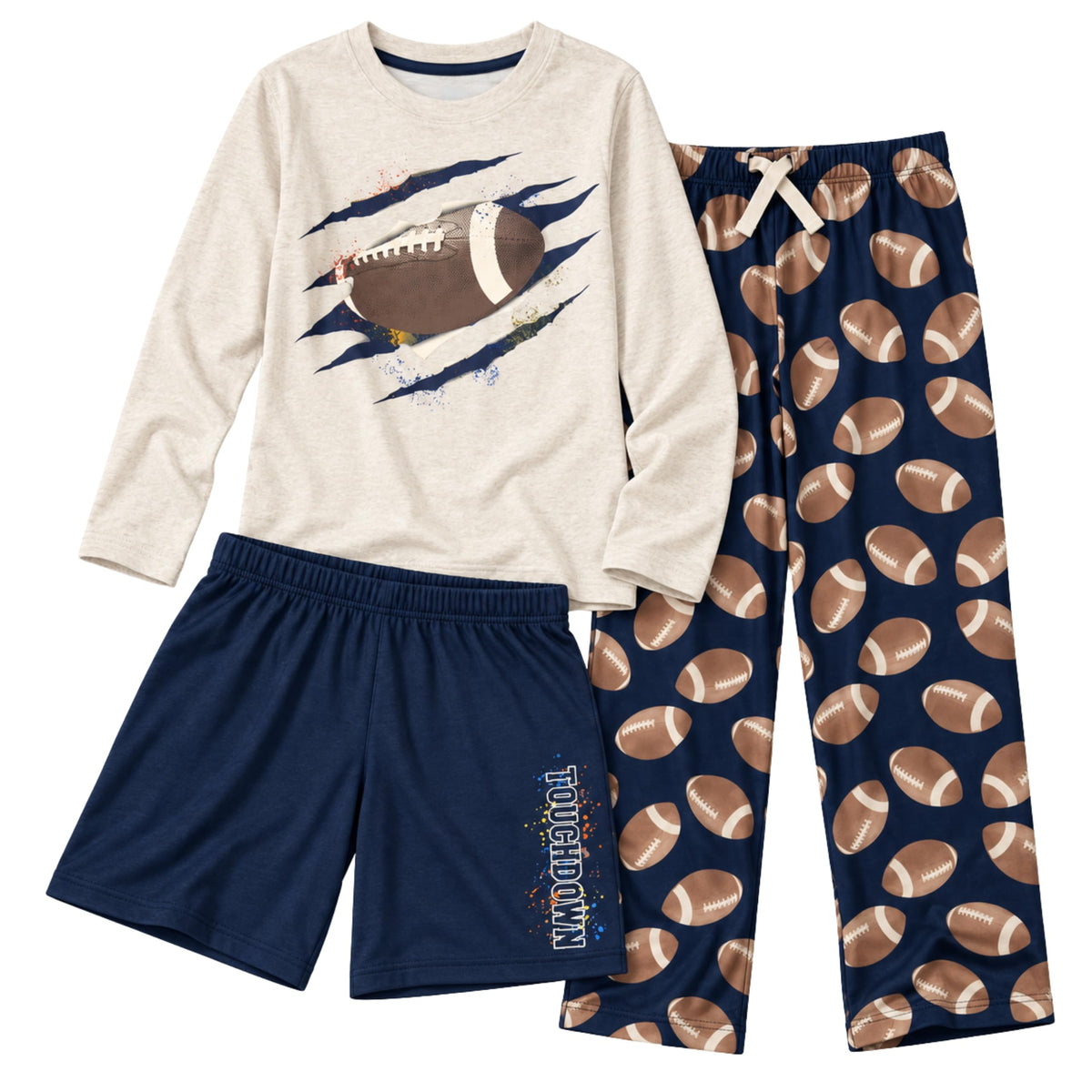 US Angels Boys Pajamas Set | 3-Piece Pant, Shirt, Shorts Sleepwear Pjs for Kids | Loose Fit, Soft, Breathable Blue Plaid