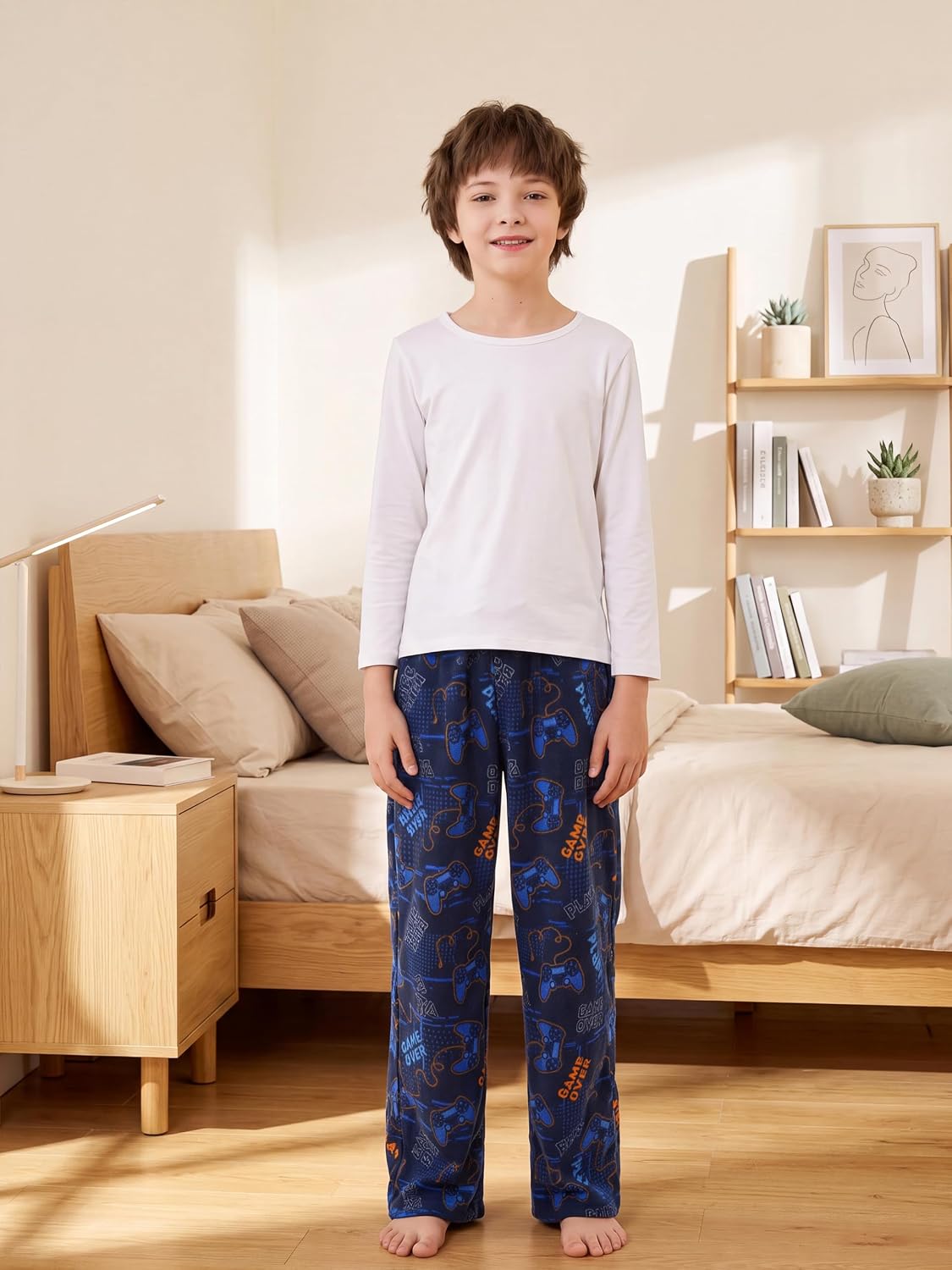 Motarto 4 Pack Boys Soft Pants Micro Fleece Kids Christmas Plaid Pants Elastic Waistband with Pockets Drawstring