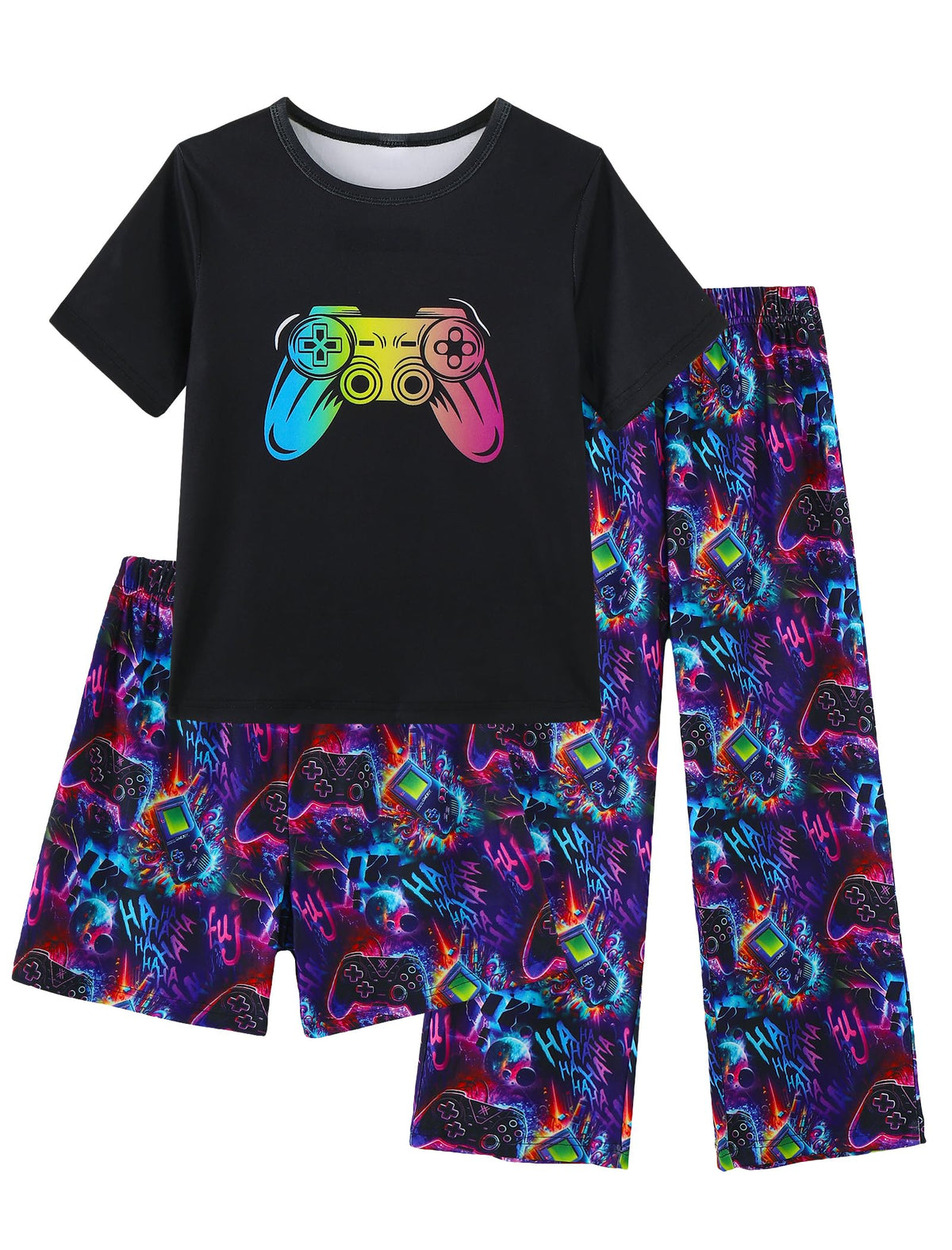 Mikrdoo Boys Pajamas 3 Piece Summer Sleepwear Soft Short Sleeves Shorts Set & Long Pants Cool PJs Size 2-14 Years
