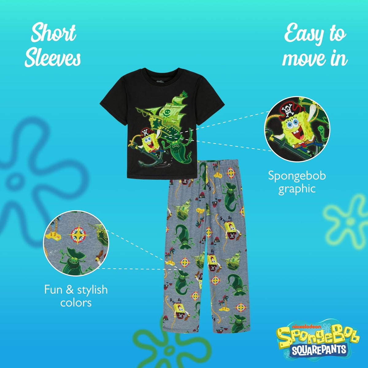 Nickelodeon Boys' SpongeBob SquarePants Movie 2-piece Loose-fit Pajama Set