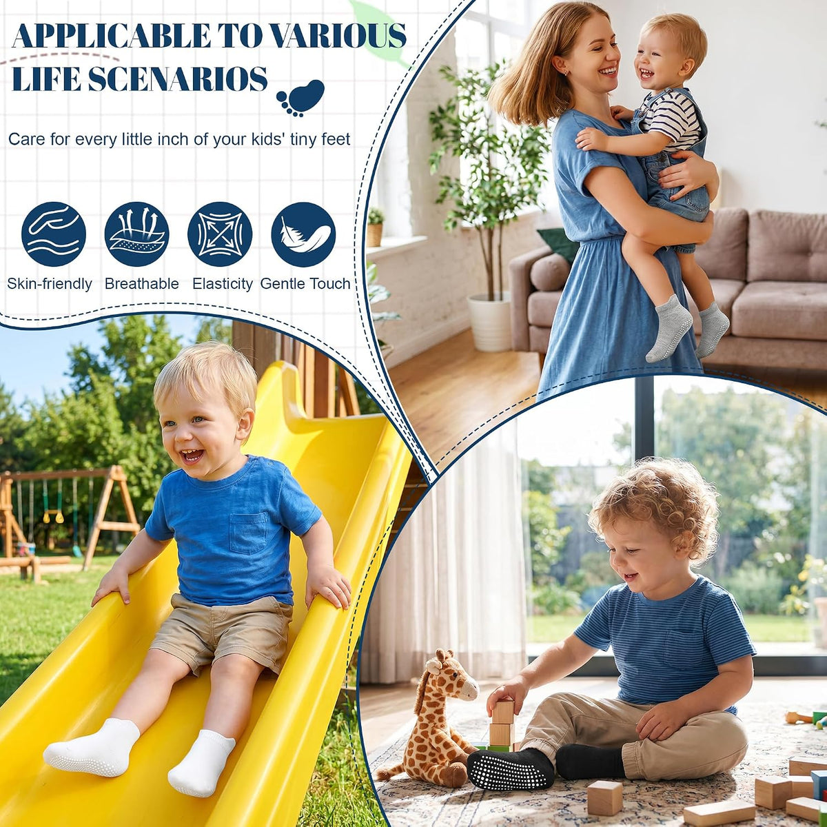 GRPSKCOS Non Slip Toddler Baby Socks 12 Pairs Anti Skid Ankle Socks for Girls Boys Grips Sock for 0-7 Years Children
