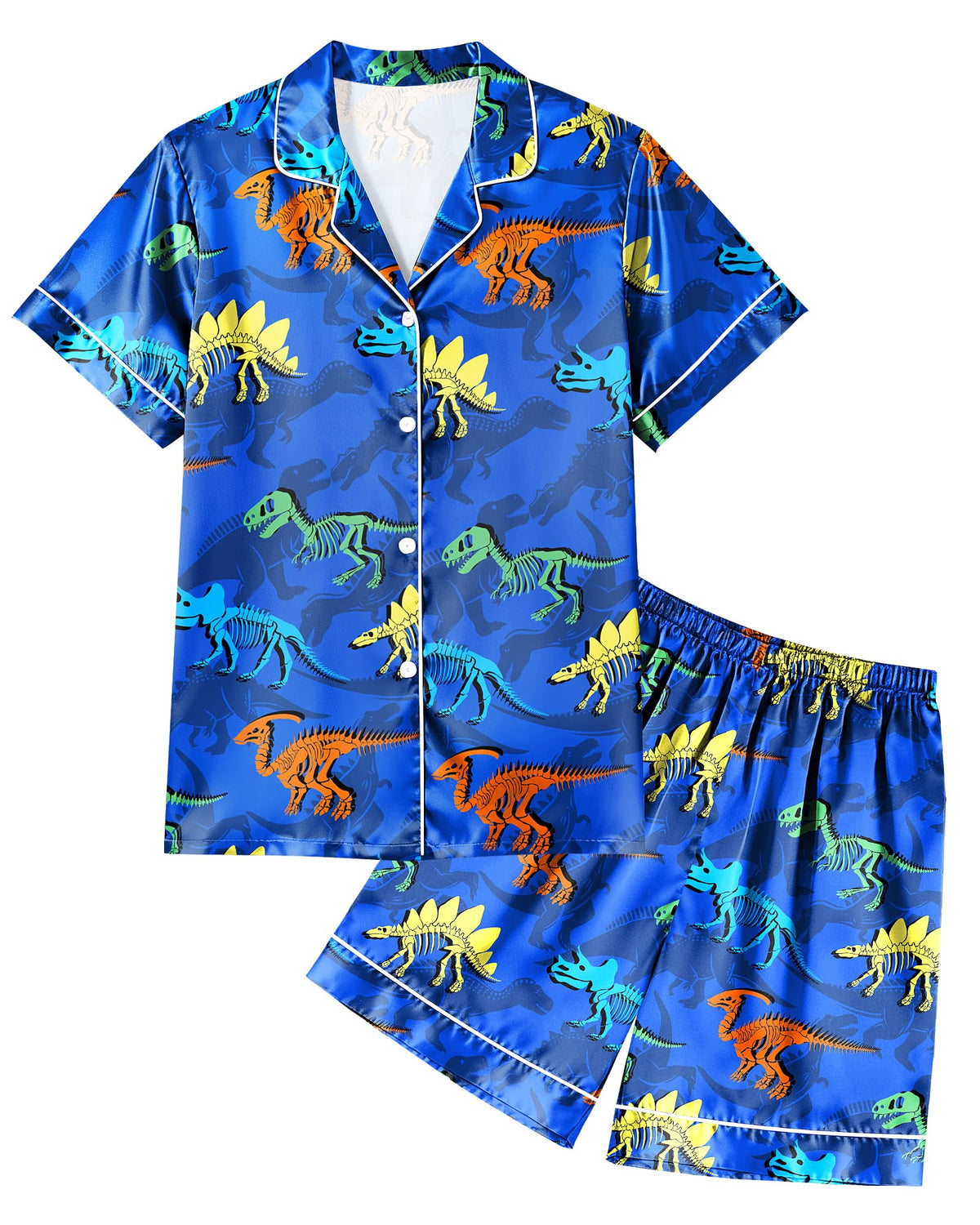 PASHOP Boys Pajamas Toddler Little Boys Silky Satin Pajamas Button Down Short Sleeve & Shorts Pjs Set Kids Sleepwear 3-10Y