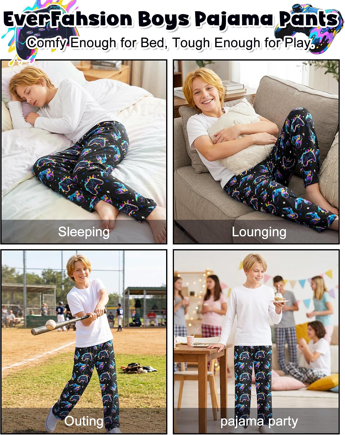 Boys Pajama Pants Soft Pj Bottoms Elastic Waist Lounge Pants Long Sleep Bottoms with Pockets Size 9-14