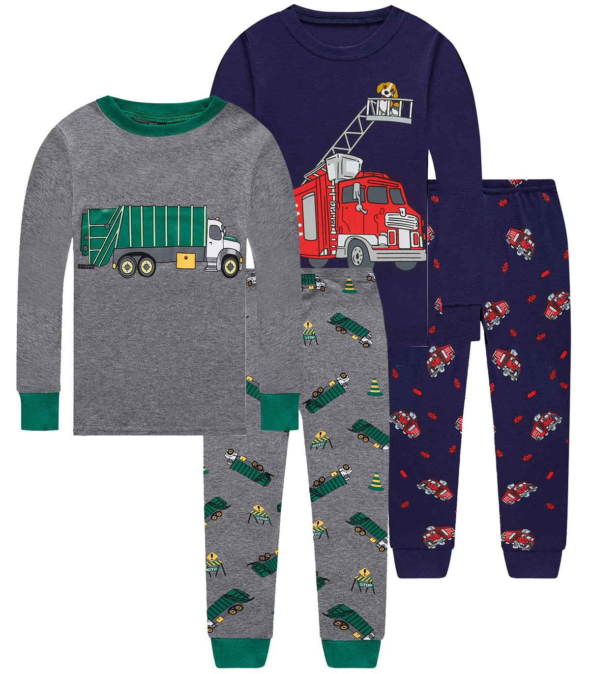 Little bety Boys 4 Piece Cotton Pajamas Long Sleeve Toddlers Pjs 24M-12Year