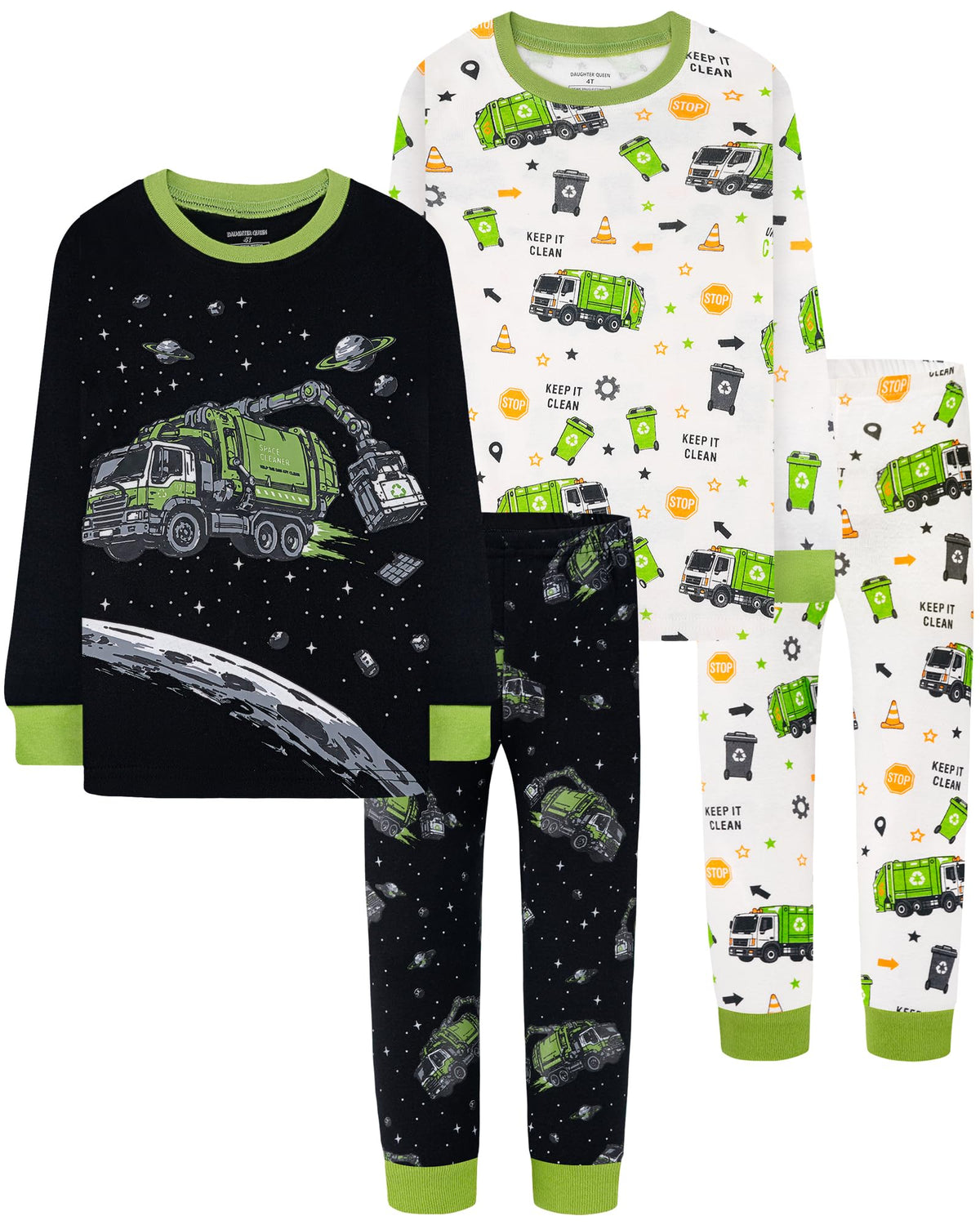 DAUGHTER QUEEN Boys Pajamas 4 Pieces Long Set 100% Cotton Sleepwear Size 18 Months-12 Years