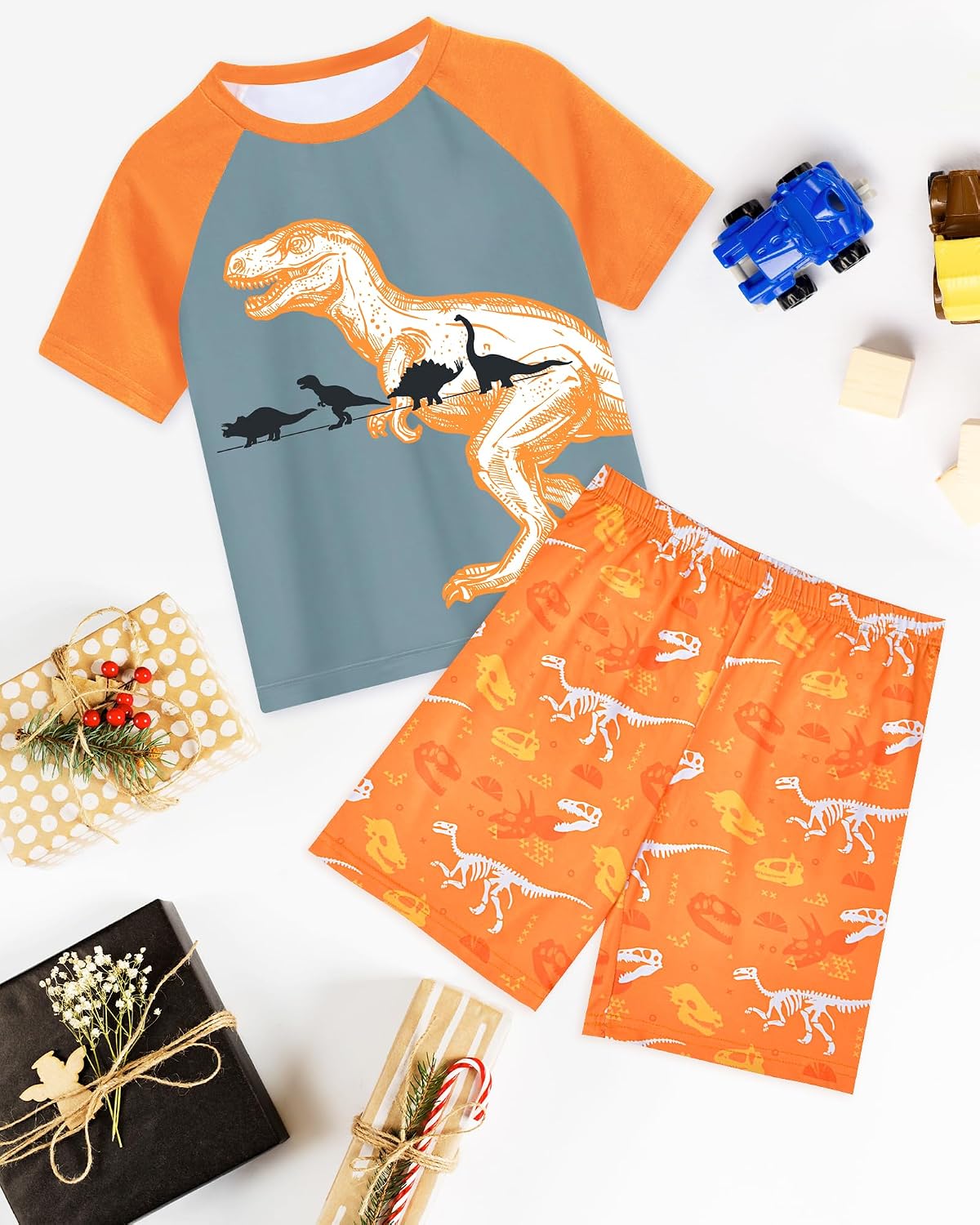 Fiodrimy Boys Pajamas Toddler Boys Summer Pajamas Dinosaur 2 Piece Short Sleeves Boy Pjs Kids Sleepwear Size 3-8 Years