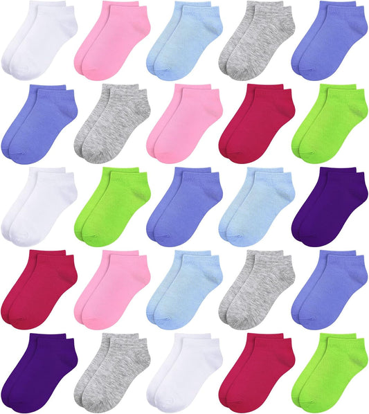 BOOPH 25Pack Kids Low Cut Ankle Socks Boys Girls Half Cushion Athletic Sock