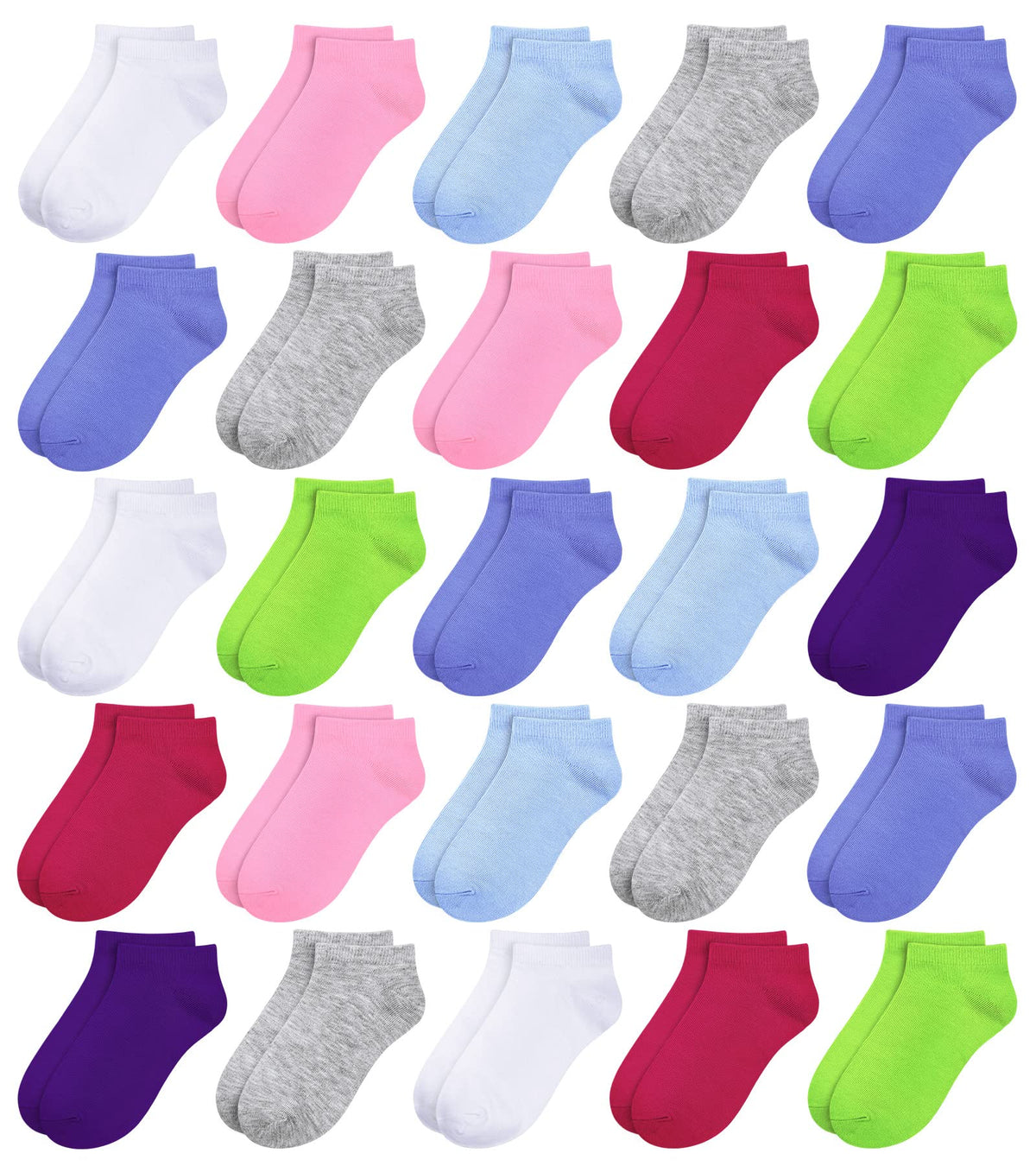 BOOPH 25Pack Kids Low Cut Ankle Socks Boys Girls Half Cushion Athletic Sock