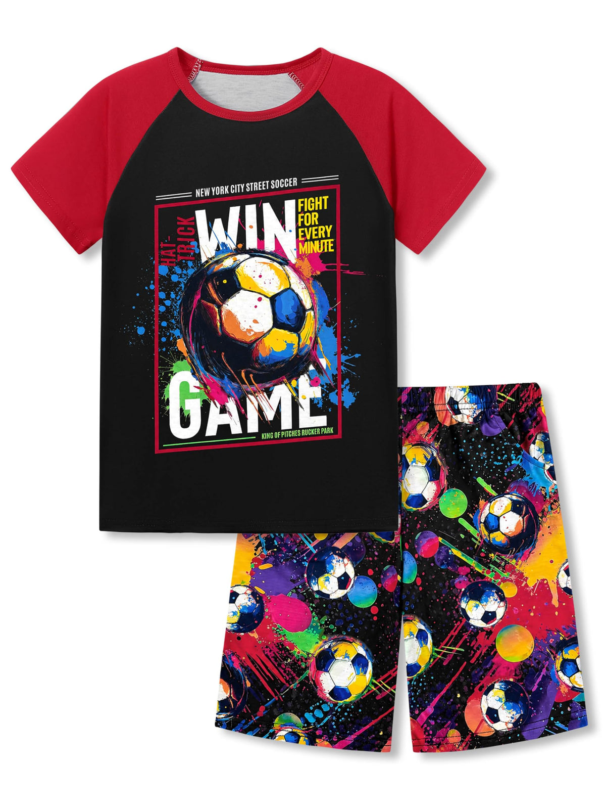 Tebbis Boys Comfy Raglan Pajama Set Fun Print Tee & Shorts Sizes 6-18