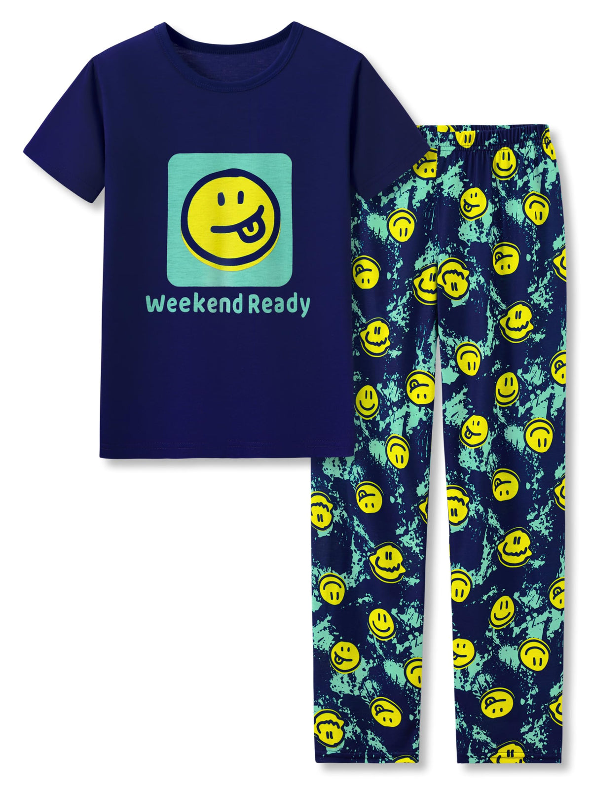 Tebbis Boys Comfy Fun Print Short Sleeve & Pants Pajama Set Sizes 6-18
