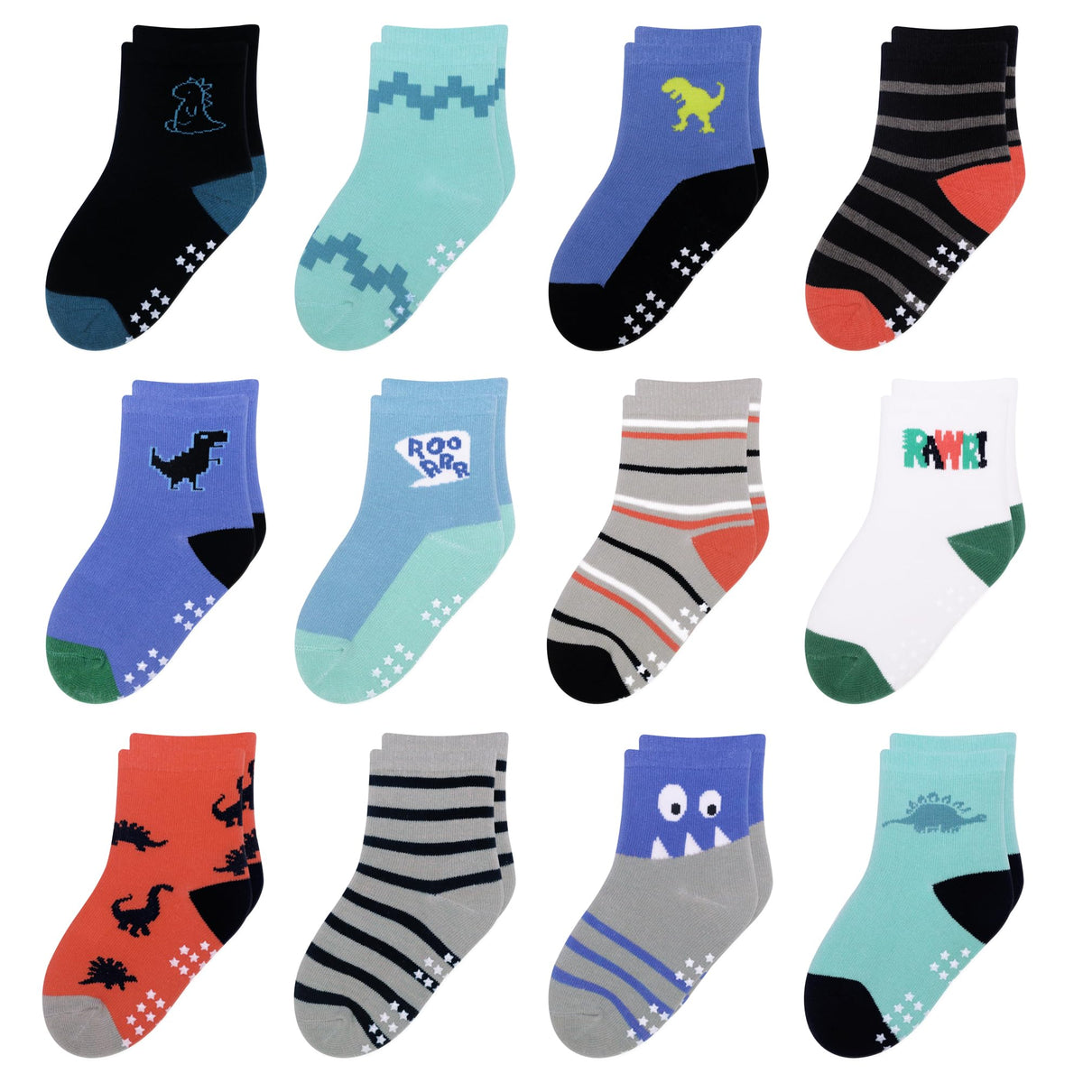 Toddler Non Slip Grip Crew Socks for 1-7 Years Baby Kids Boys Girls