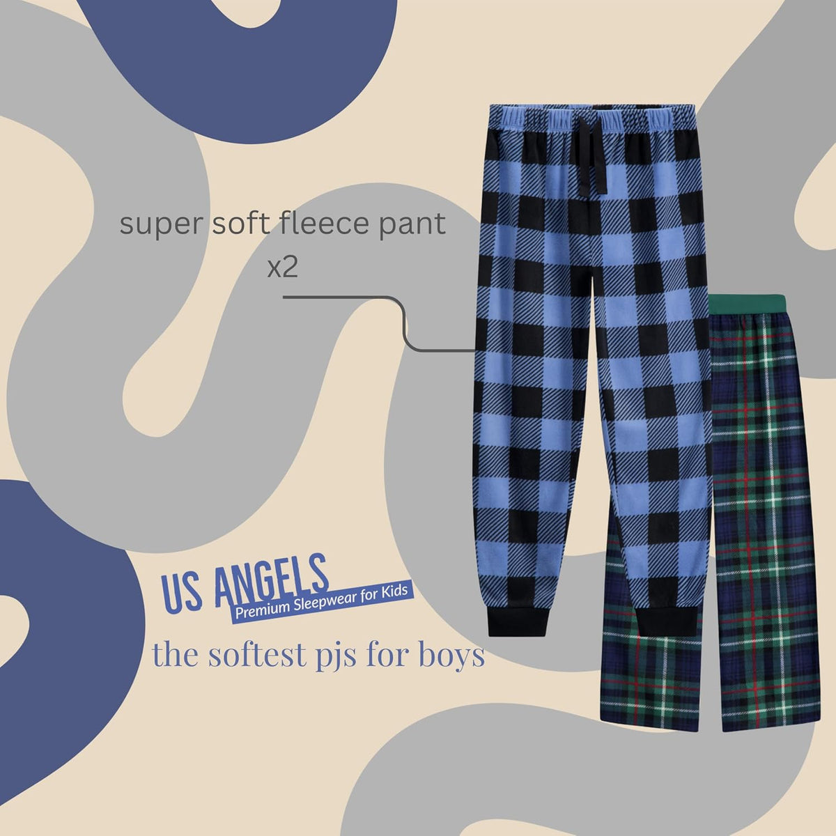 US Angels Boys Pajamas Set | 4-Piece Long Sleeve & Fleece Pants | Soft Warm Sleepwear Pjs for Kids & Teens