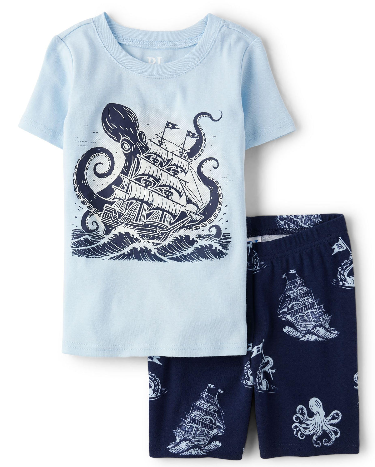 The Children's Place Boys' 100% Cotton Sleeve Top and Shorts 2 Piece Pajama Set