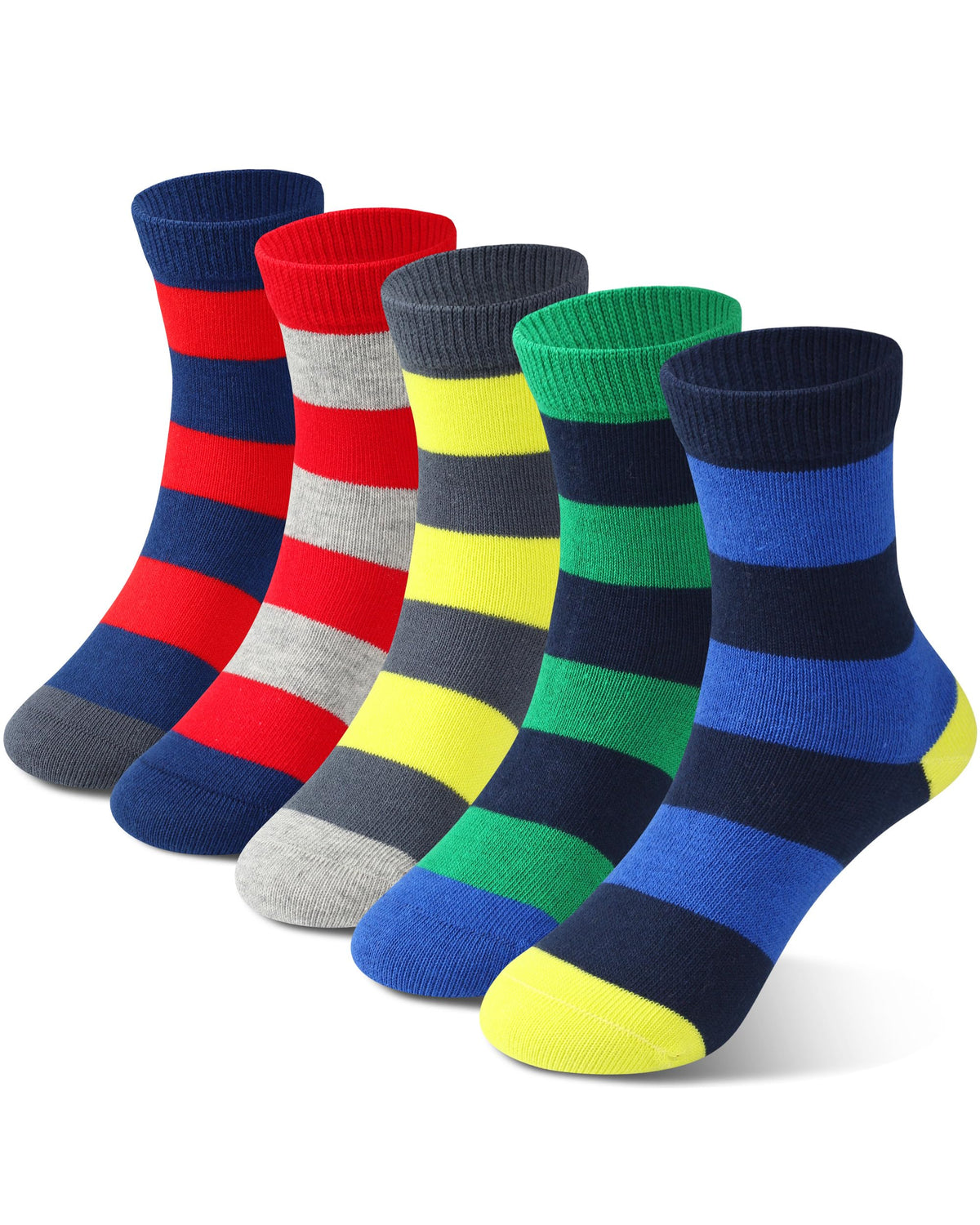 COTTON DAY Kids Boys Crew Dress Socks Bright Colorful Stripes Design 5 Pack