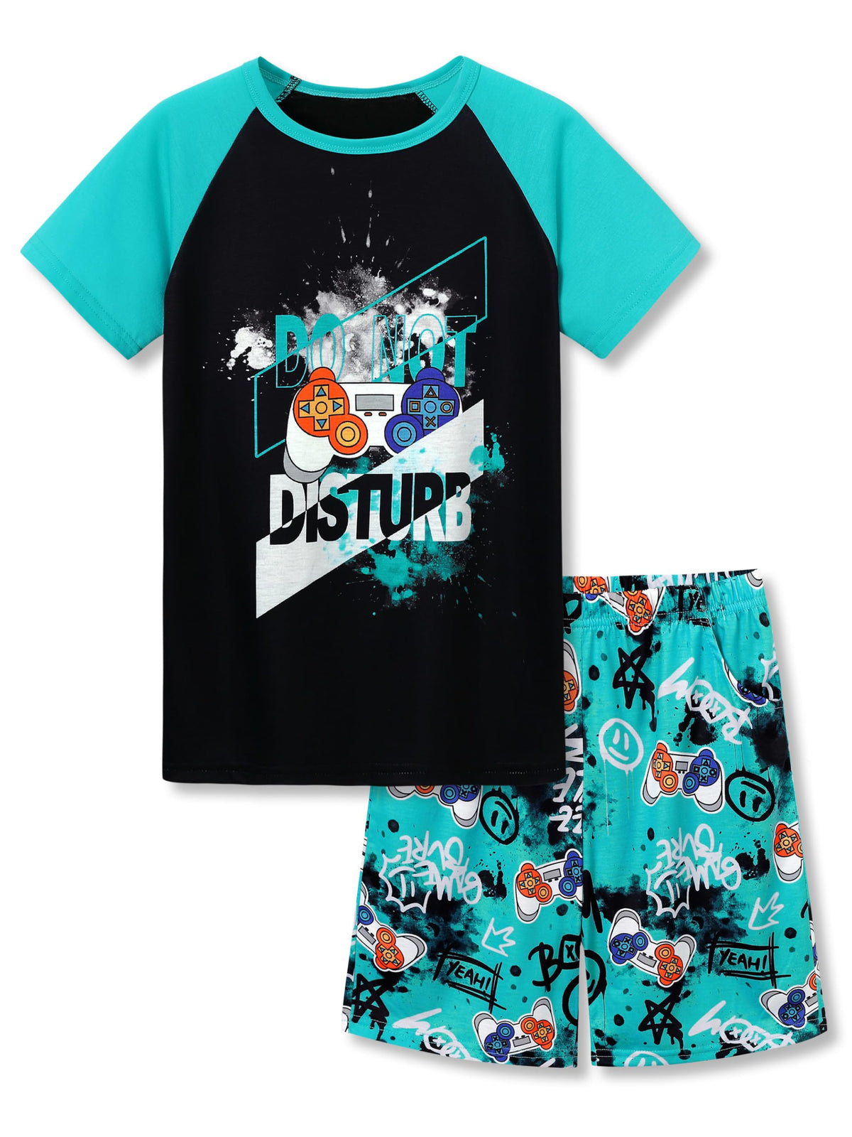 Topgal Boys 2-Piece Short Sleeve Tee & Shorts Pajamas Set Size 6-18