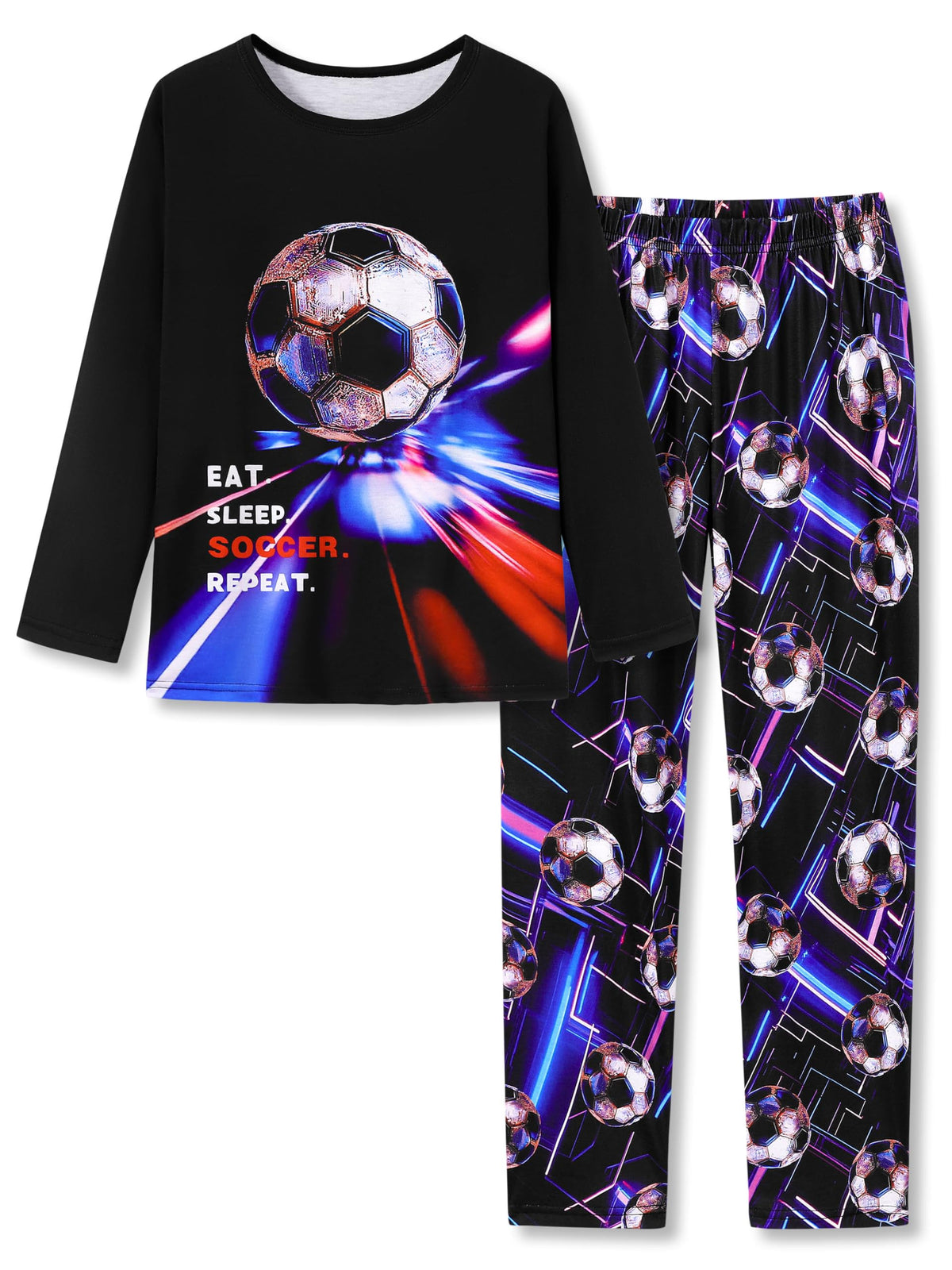 Tebbis Boys Comfy Trendy Print Long Sleeve & Pants Pajama Set Sizes 6-18