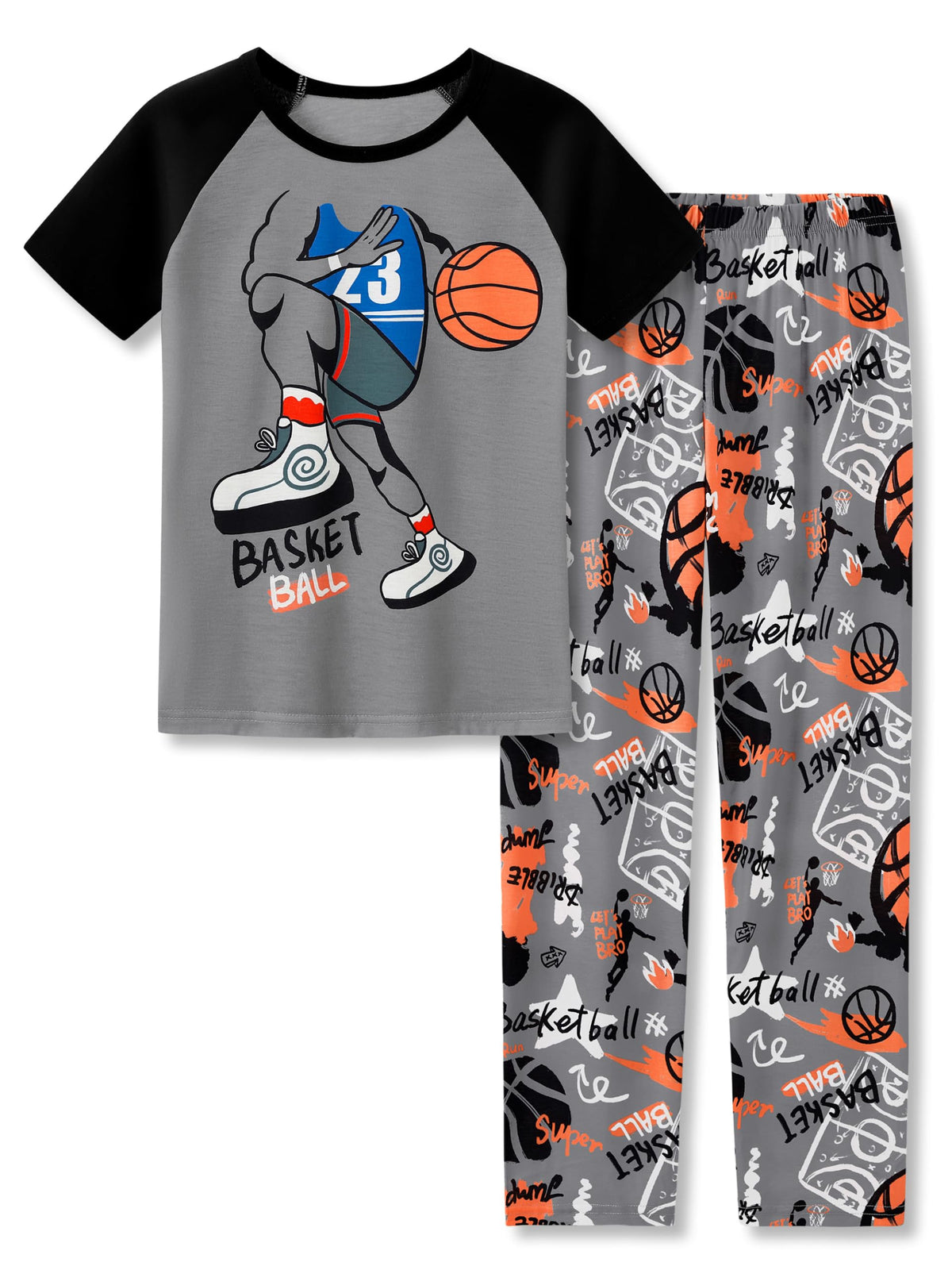 Beezizac Boys Pajamas, Teal & Navy Face Short Sleeve & Pants PJs, Size 6-18