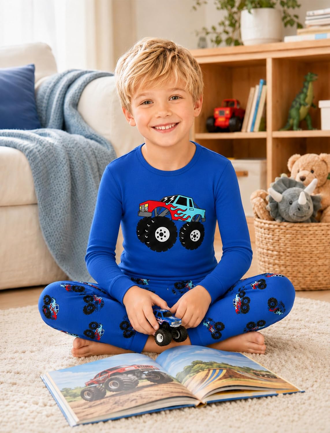 Mikrdoo Boys Cotton Pajamas 2 Pcs Snug Fit Long Sleeve Pj Set 2-14Y