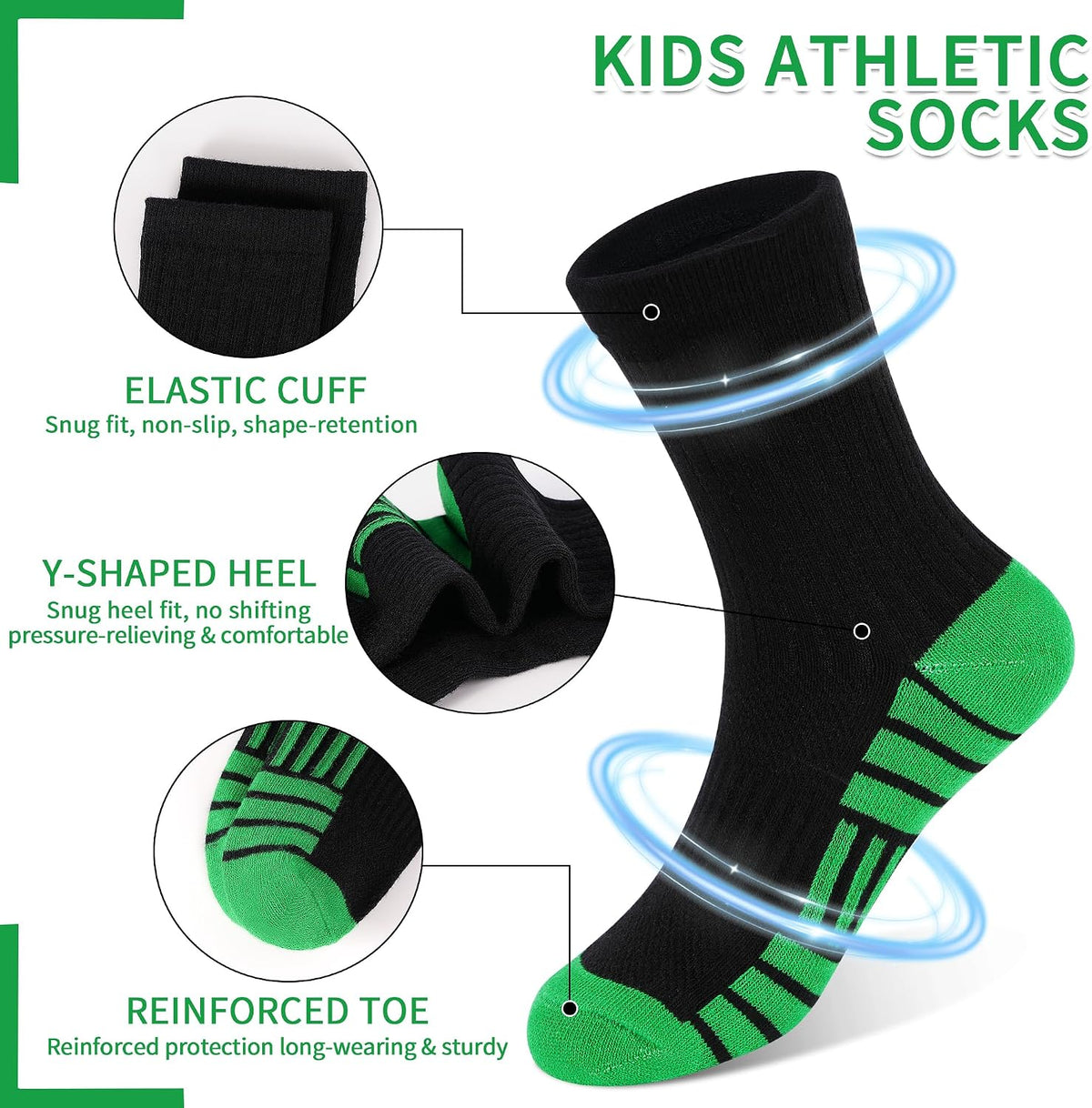 ZERULETS 12 Pairs Kids Socks Boys Crew Athletic Cotton Socks for 1-14 Years