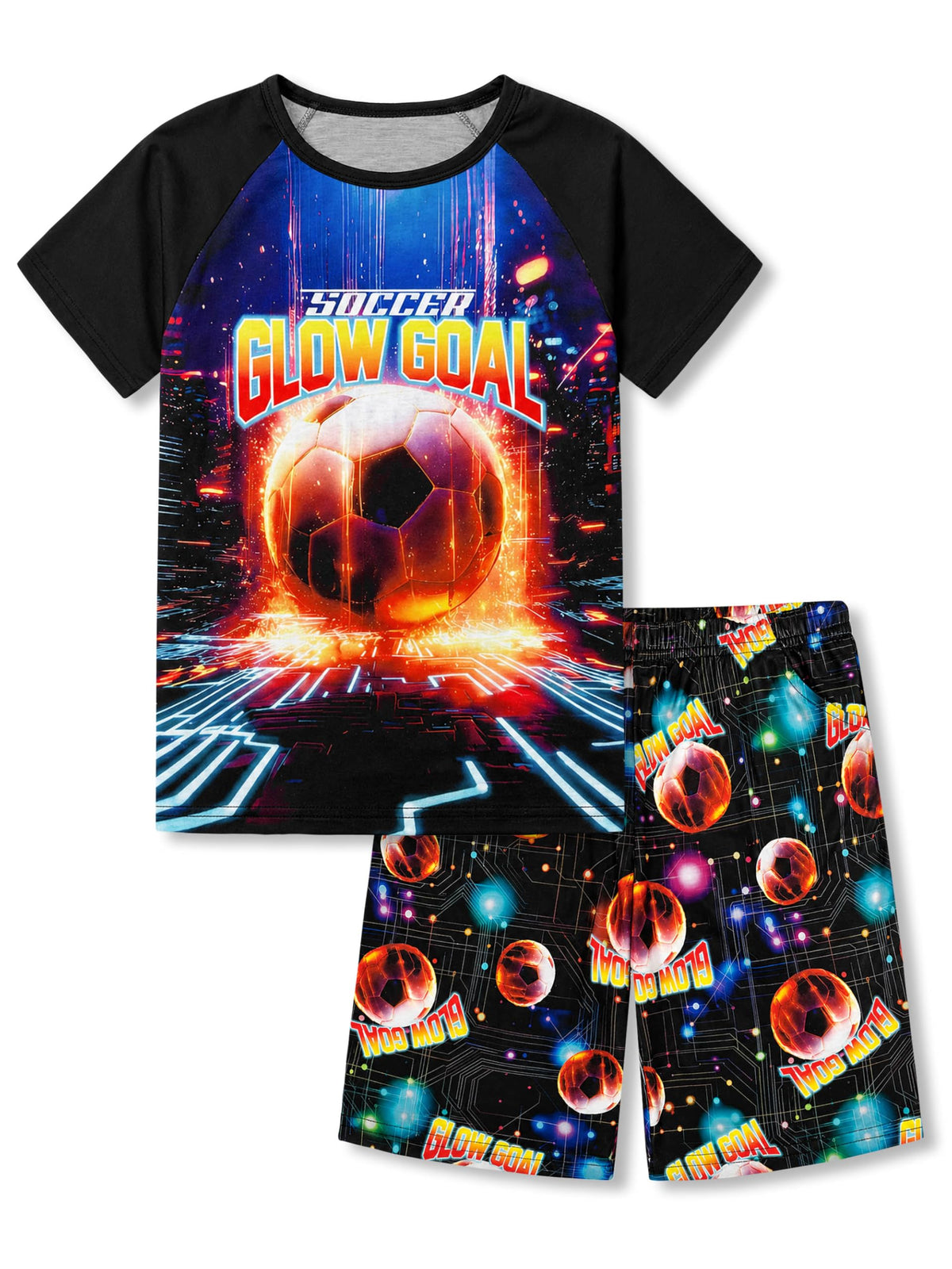 Topgal Boys 2-Piece Short Sleeve Tee & Shorts Pajamas Set Size 6-18