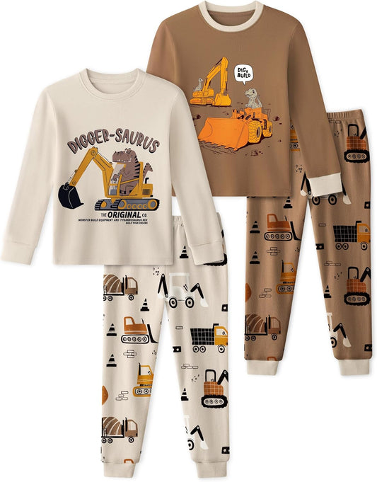 Yoofoss Toddler Pajamas 100% Organic Cotton 4 Piece Long Sleeve Fall Pajama Set Kids Pajamas for Boys Girls Snug Fit Pjs Set
