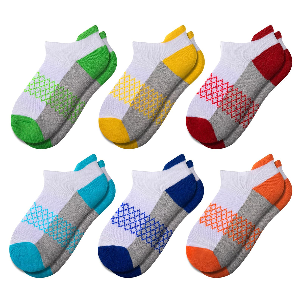 Comfoex Boys Socks 6 Pairs Ankle Athletic Sock Half Cushioned Low Cut Socks For Little Big Kids