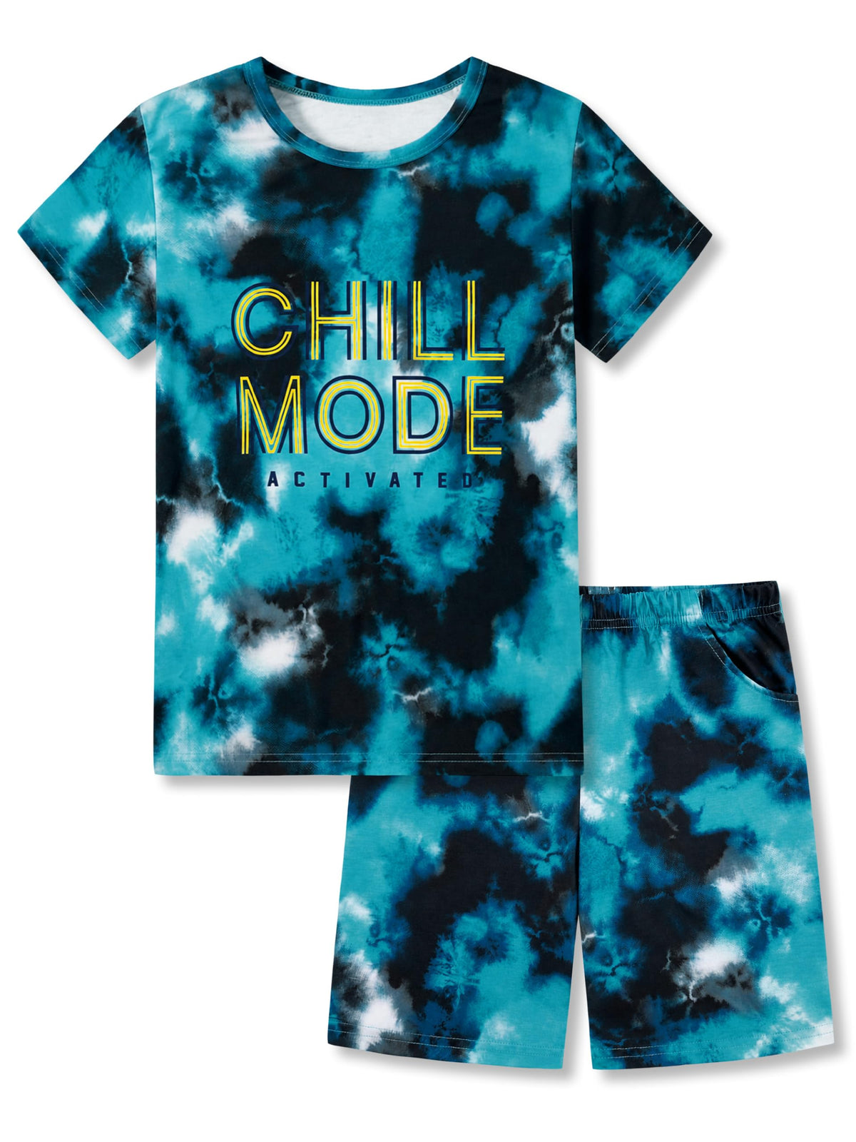 Beezizac Boys Pajamas, Teal & Navy Face Short-Sleeve and Shorts, Sizes 6-18